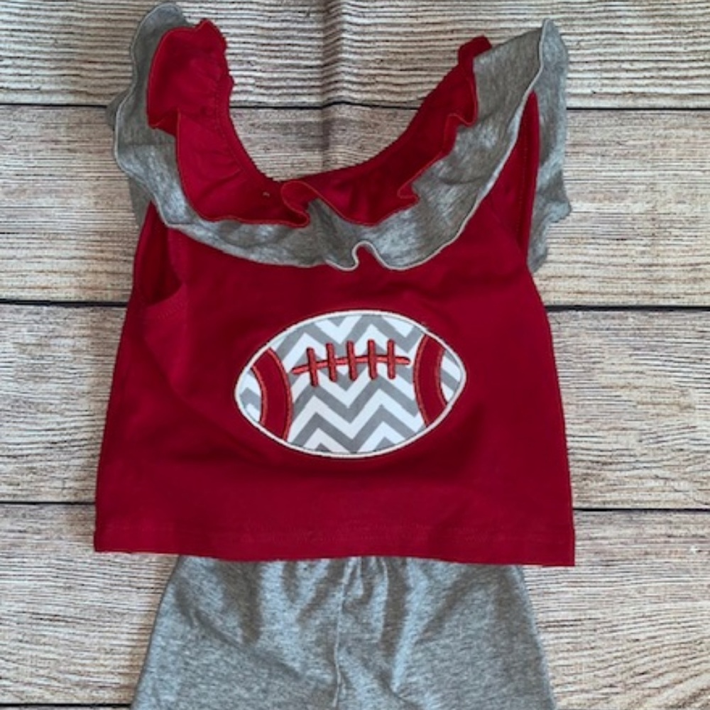 Knit Cotton Crimson Football Applique Shorts Set